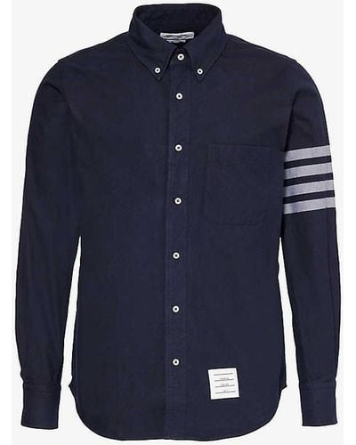 Thom Browne Four-bar Brand-patch Regular-fit Cotton Shirt - Blue