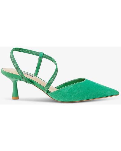 Dune Citrus Asymmetric Heeled Suede Court Shoes - Green