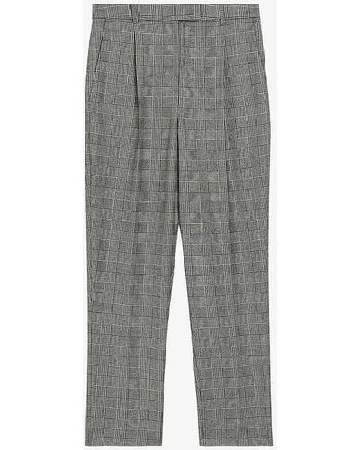 Ted Baker Jommial Check-print Pleated Wool-blend Trousers - Grey