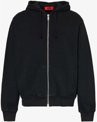 424 Zip-up Brand-embroidered Cotton-jersey Hoody - Black