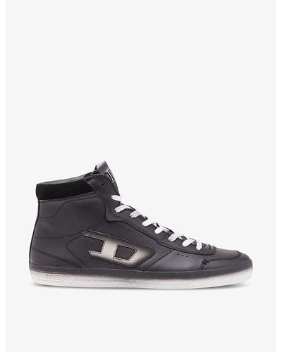 DIESEL Leroji Logo-print Leather Mid-top Sneakers - Black