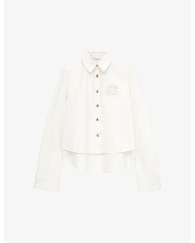 Loewe X Paula's Ibiza Anagram-embroidered Trapeze-cut Regular-fit Cotton-blend-denim Shirt - White