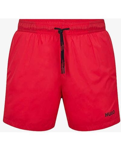 HUGO Logo-print Swim Shorts - Red