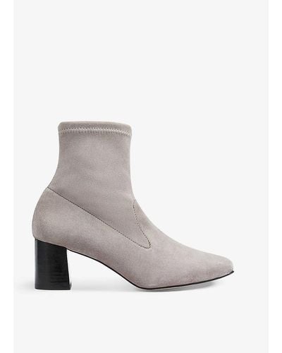 LK Bennett Amira Square-toe Suede Heeled Ankle Boots - White