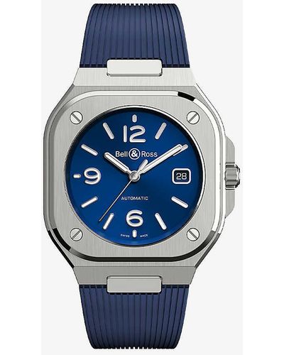 Bell & Ross Br05a-bl-stsrb Stainless-steel And Rubber Automatic Watch - Blue