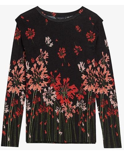 Ted Baker Feonlaa Floral-print Slim-fit Woven T-shirt - Red