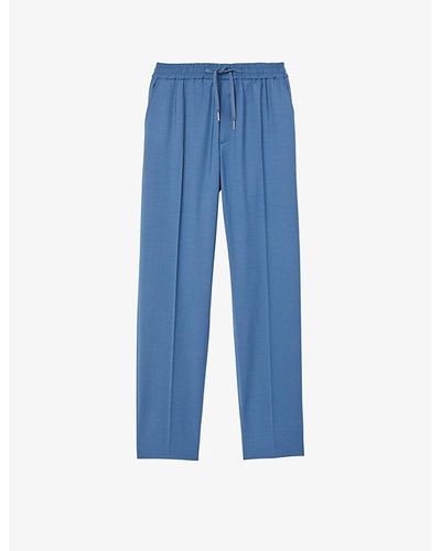 Sandro Drawstring-waist Straight-leg Wool-blend Pants X - Blue