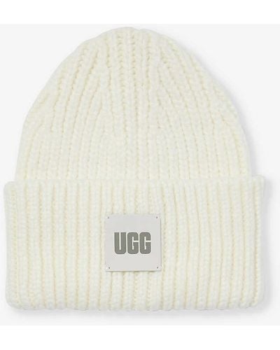 UGG Logo-patch Knitted Beanie - White