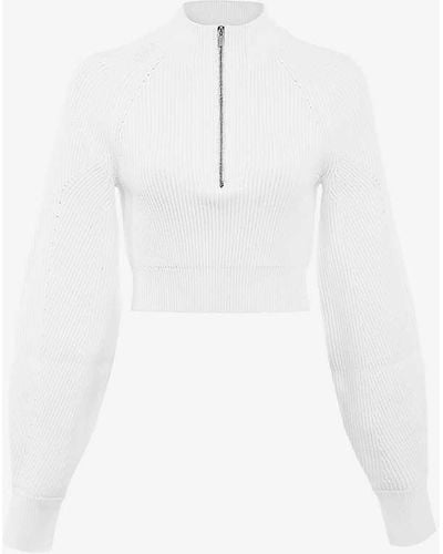 House Of Cb Reeva Balloon-sleeve Stretch-woven Jumper - White