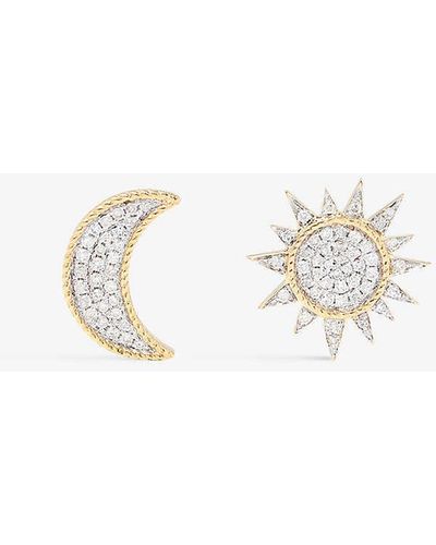 Yvonne Léon Soleil And Lune 18ct Yellow-gold And 0.25ct Brilliant-cut Diamond Earrings - White