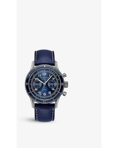 Blancpain Ac02 12b 40 63a Air Command Titanium And Leather Automatic Watch - Blue