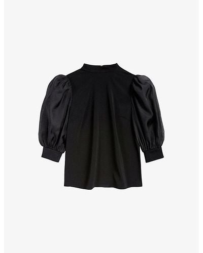 Ted Baker Puffed-sleeve Round-neck Organza Top - Black