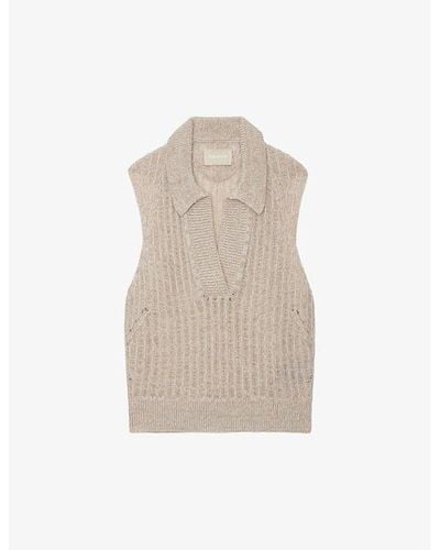 Zadig & Voltaire Lunny V-neck Sleeveless Merino-wool Sweater - Natural