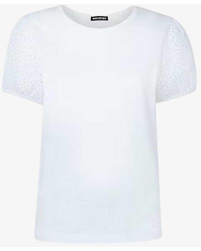 Whistles Broderie-sleeve Round-neck Cotton T-shirt - White