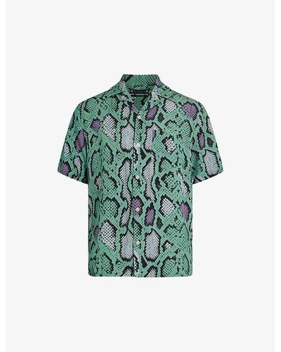 AllSaints Serpenz Graphic-print Relaxed-fit Woven Shirt X - Green