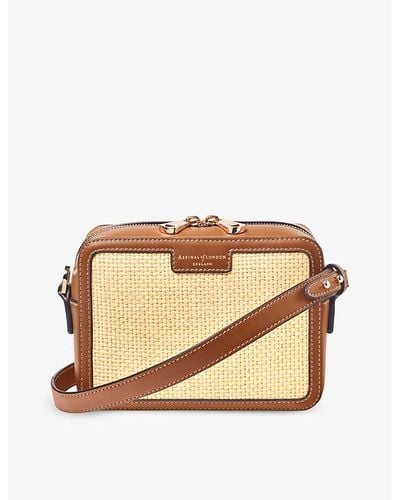 Aspinal of London Contrast-weave Logo-embossed Leather Camera Bag - Brown