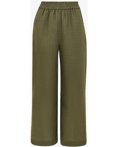 Whistles Cropped Wide-leg Mid-rise Linen Trousers - Green
