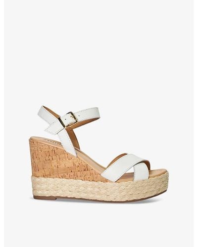 Dune Kindest Criss-cross Leather Wedge Sandals - Natural