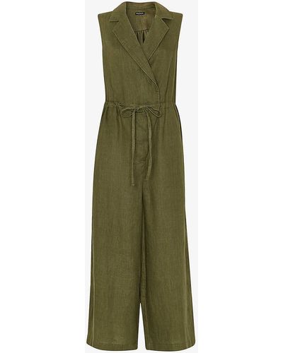 Whistles Bella Notch-lapel Wrap Linen Jumpsuit - Green