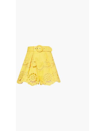 Zimmermann High-rise Embroidered Linen Shorts - Yellow