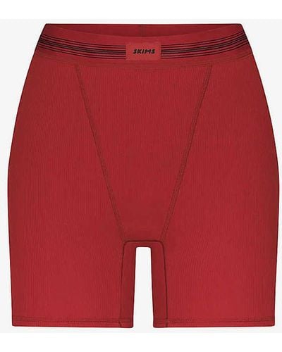 Skims Contrast-stripe Logo-jacquard Stretch-cotton Boxers - Red