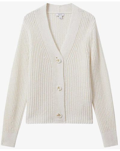 Reiss Ariana Relaxed-fit Ribbed Cotton And Linen-blend Cardigan - White