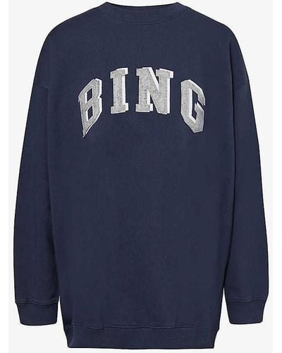 Anine Bing Tyler Logo-embellished Cotton-blend Sweatshirt - Blue