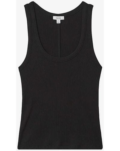 Reiss Elle Scoop-neck Ribbed Stretch-cotton Vest Top - Black