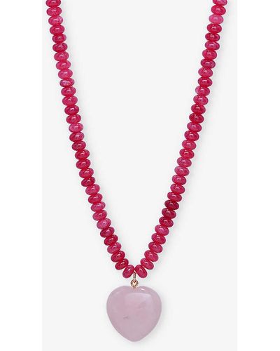 Crystal Haze Jewelry Dua 18ct Yellow Gold-plated Brass, Rose Quartz And Red Carnelian Pendant Necklace - Pink