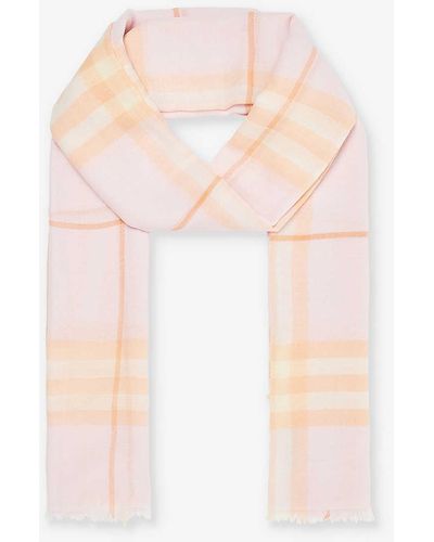 Burberry Checked Fringed-trim Wool Scarf - White