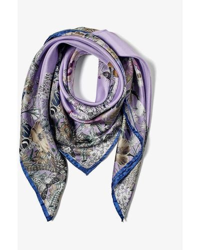 Aspinal of London Ombre 'a' Floral-print Silk Scarf - Blue