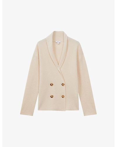Reiss Sara Double-breasted Knitted Wool And Cashmere Cardigan - White