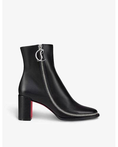 Christian Louboutin Cl Zip Booty 70 Logo-plaque Leather Heeled Ankle Boots - Black