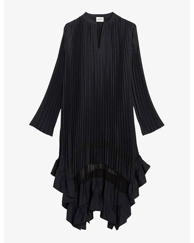 Claudie Pierlot Riverso Lace-panel Pleated Crepe Midi Dress - Black
