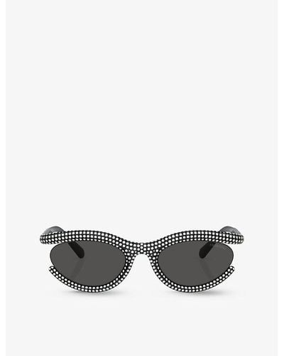 Swarovski Sk6006 Crystal-embellished Oval-frame Metal Sunglasses - Grey