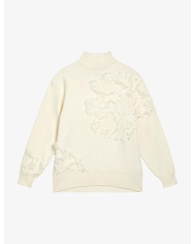 Ted Baker Chalayy Fringed-jacquard High-neck Knitted Sweater X - White