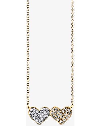 Sydney Evan Double Heart Medium 14ct White And Yellow Gold And 0.19ct Brilliant-cut Diamond Pendant Necklace