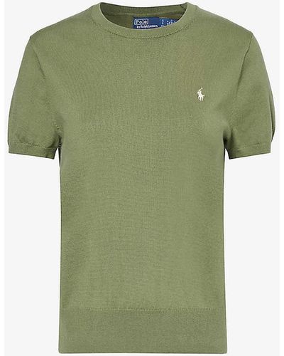 Polo Ralph Lauren Brand-embroidered Round-neck Cotton-blend Top - Green