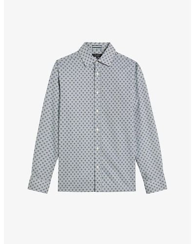 Ted Baker Sanlon Diamond-print Fitted Cotton Shirt - Gray