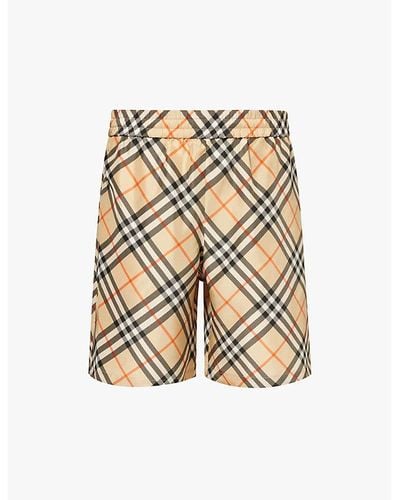 Burberry Check-print Drawstring-waist Silk Short - Natural