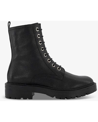 Dune Press Cleated-sole Lace-up Leather Ankle Boots - Black