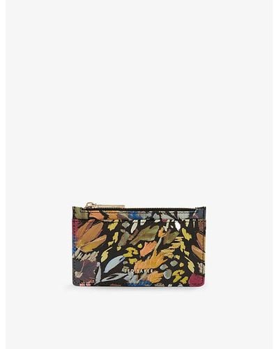 Ted Baker Medell Painted Floral-print Leather Cardholder - Metallic