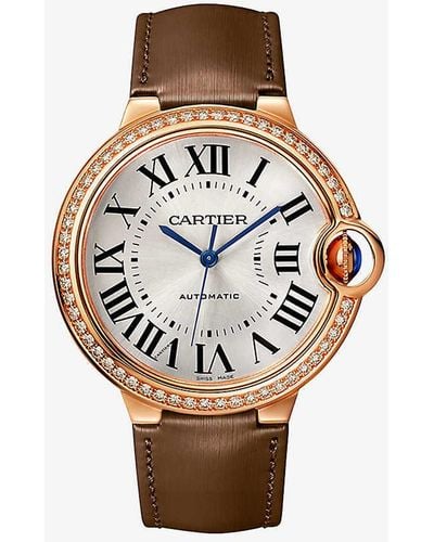 Cartier Crwjbb0060 Ballon Bleu De 18ct Rose-gold, 0.78ct Brilliant-cut Diamond And Leather Self-winding Mechanical Watch - White