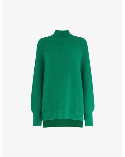 Whistles Funnel-neck Balloon-sleeved Stretch Knitted Sweater - Green