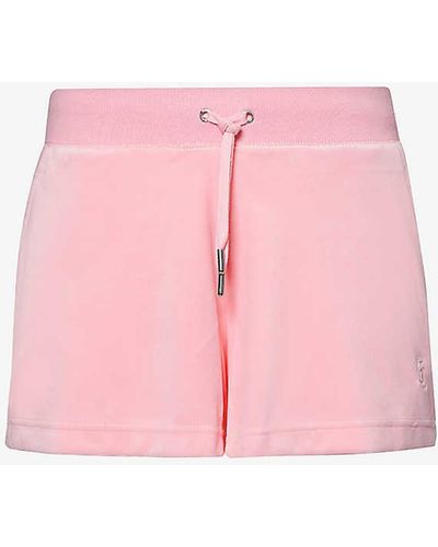 Juicy Couture Eve Logo-embroidered Mid-rise Stretch-velour Shorts X - Pink