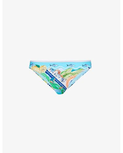 Seafolly Wish You Were Here Stretch Recycled-nylon Bikini Bottoms - Blue