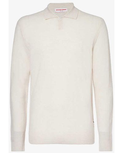 Orlebar Brown Brand-stitching Fine-knit Cashmere Polo Shirt X - White