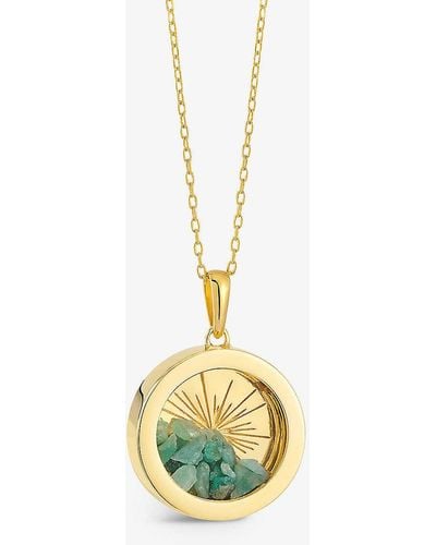 Rachel Jackson Sunburst Amulet Medium 22ct Gold-plated Sterling Silver And Emerald Necklace - Metallic