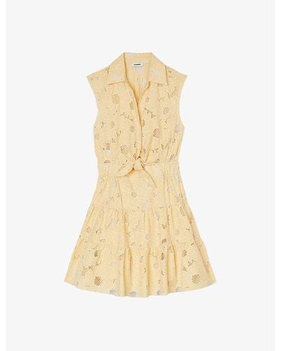 Sandro Floral-embroidered Woven Mini Dress - Natural