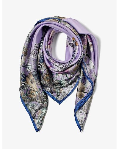 Aspinal of London Ombre 'a' Floral-print Silk Scarf - Blue